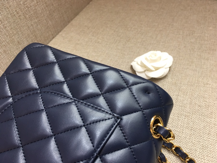 Medium Classic Flap Lambskin Bag AO1112 Dark Blue/Gold